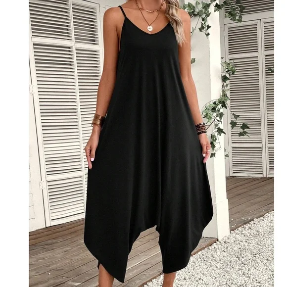 Boho Solid Harem Leg Cami Jumpsuit - Picture 2 of 12